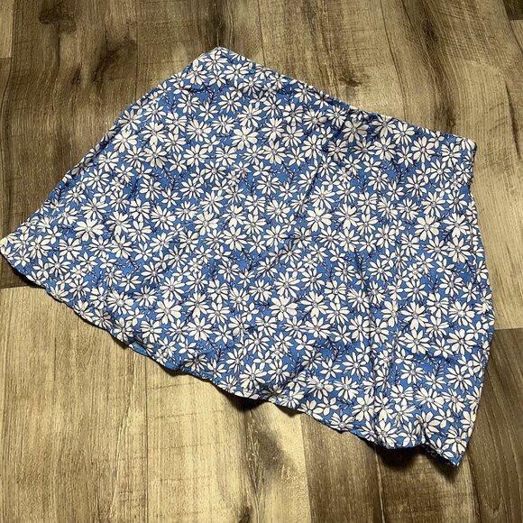American Eagle Mini Flare Layered Mid Rise Skirt Blue Floral NWT Women’s Size M - Picture 1 of 8
